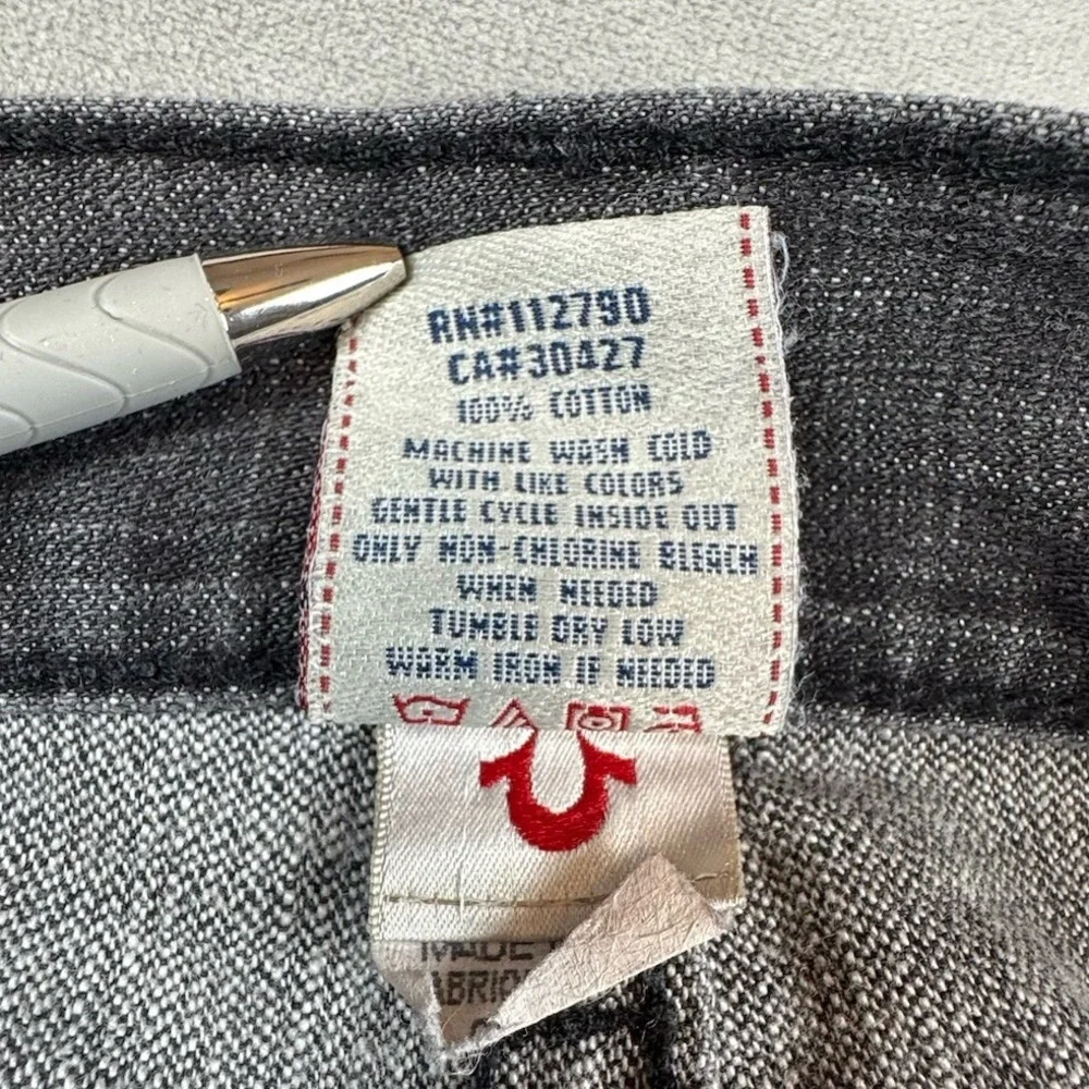 Vintage True Religion Jeans Mens 36 Gray Black Leather Logos Billy Y2K 2000s